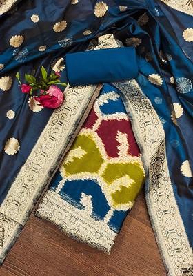 Blue Ethnic Motifs Woven Organza Kurta Set