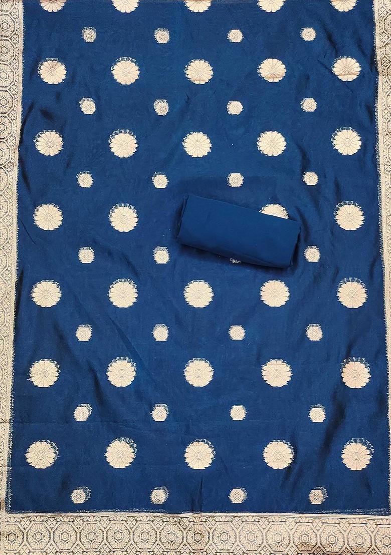 Blue Ethnic Motifs Woven Organza Kurta Set