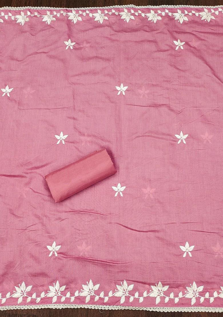 Pink Floral Woven Design Poly Blend Kurta Set