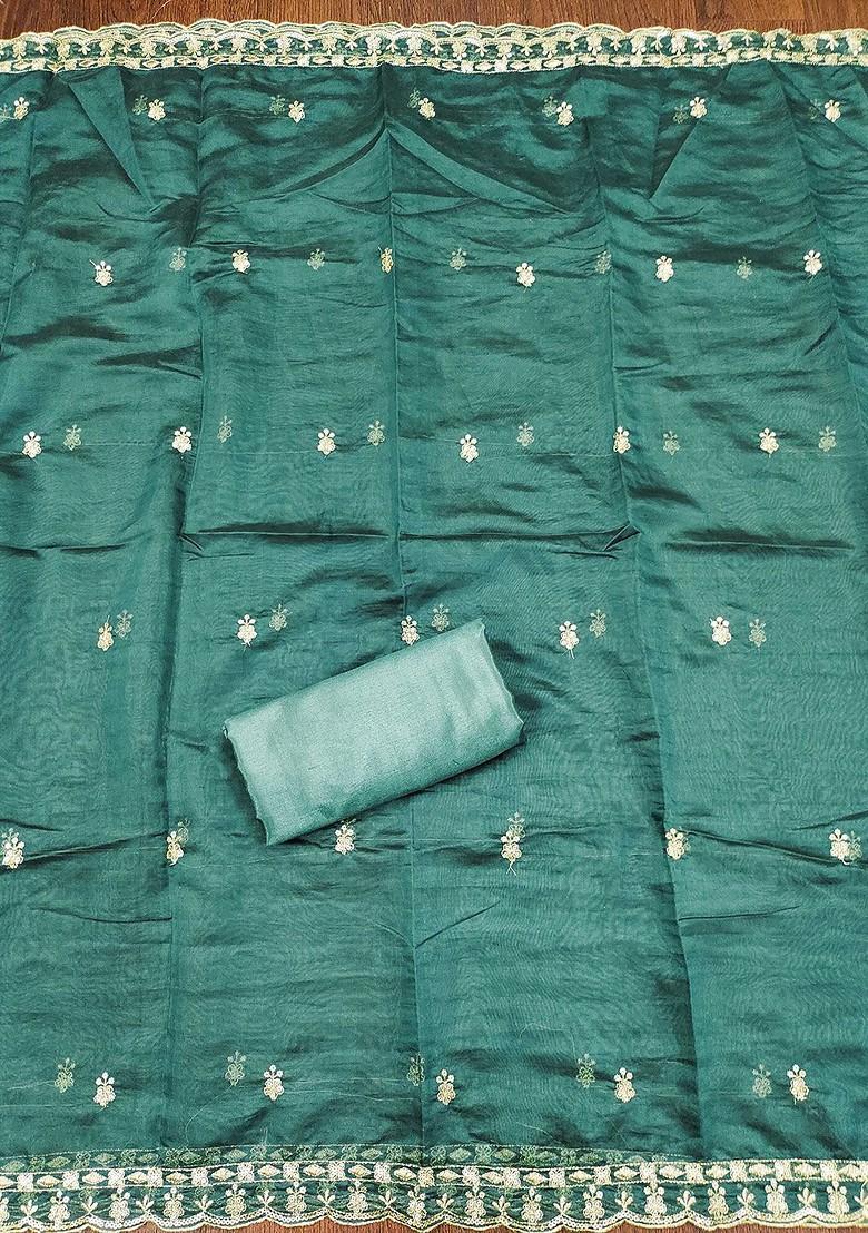 Sea Green Floral Embellished Organza Kurta Set