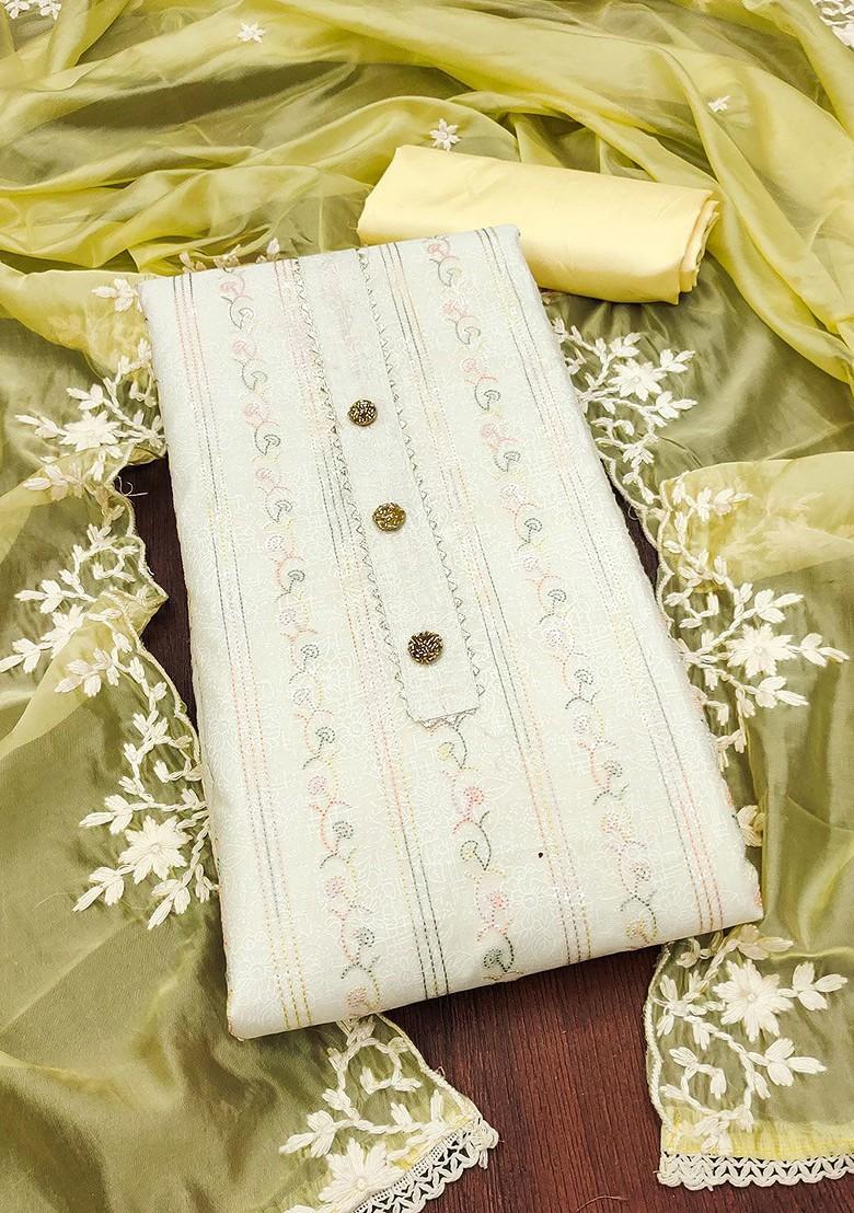 Off White Ethnic Motifs Embroidered Poly Blend Kurta Set