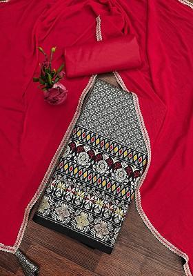 Black Geometric Print Poly Blend Kurta Set