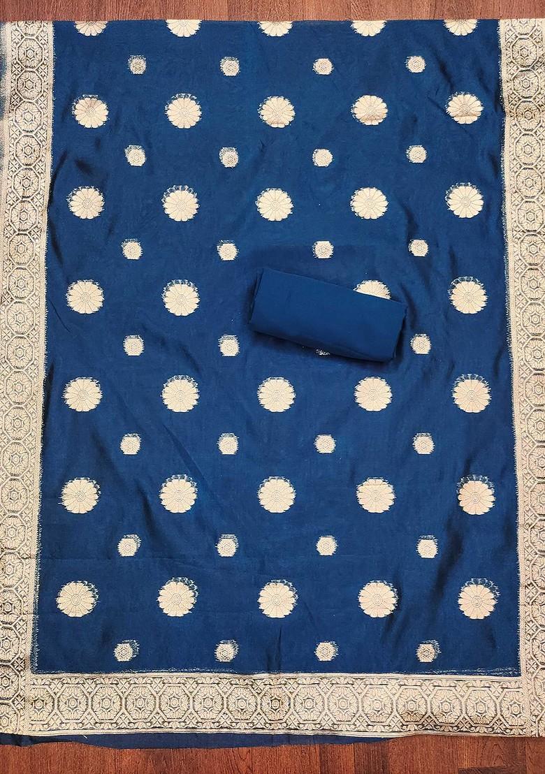 Blue Ethnic Motifs Woven Organza Kurta Set