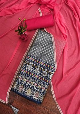 Navy Blue Ethnic Motifs Poly Blend Kurta Set