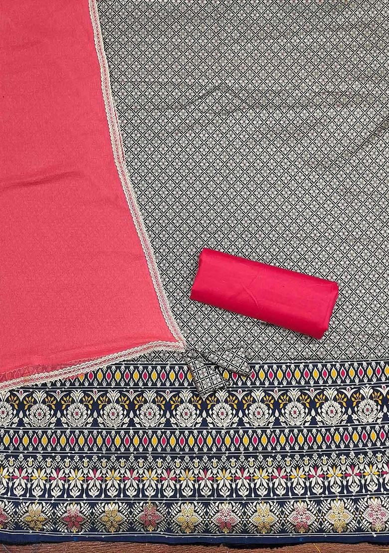 Navy Blue Ethnic Motifs Poly Blend Kurta Set