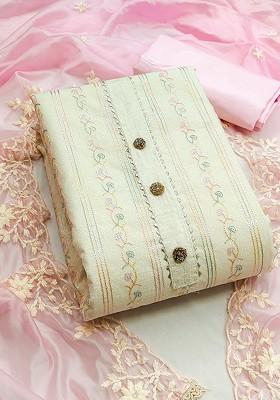 Off White Embroidered Poly Blend Kurta Set