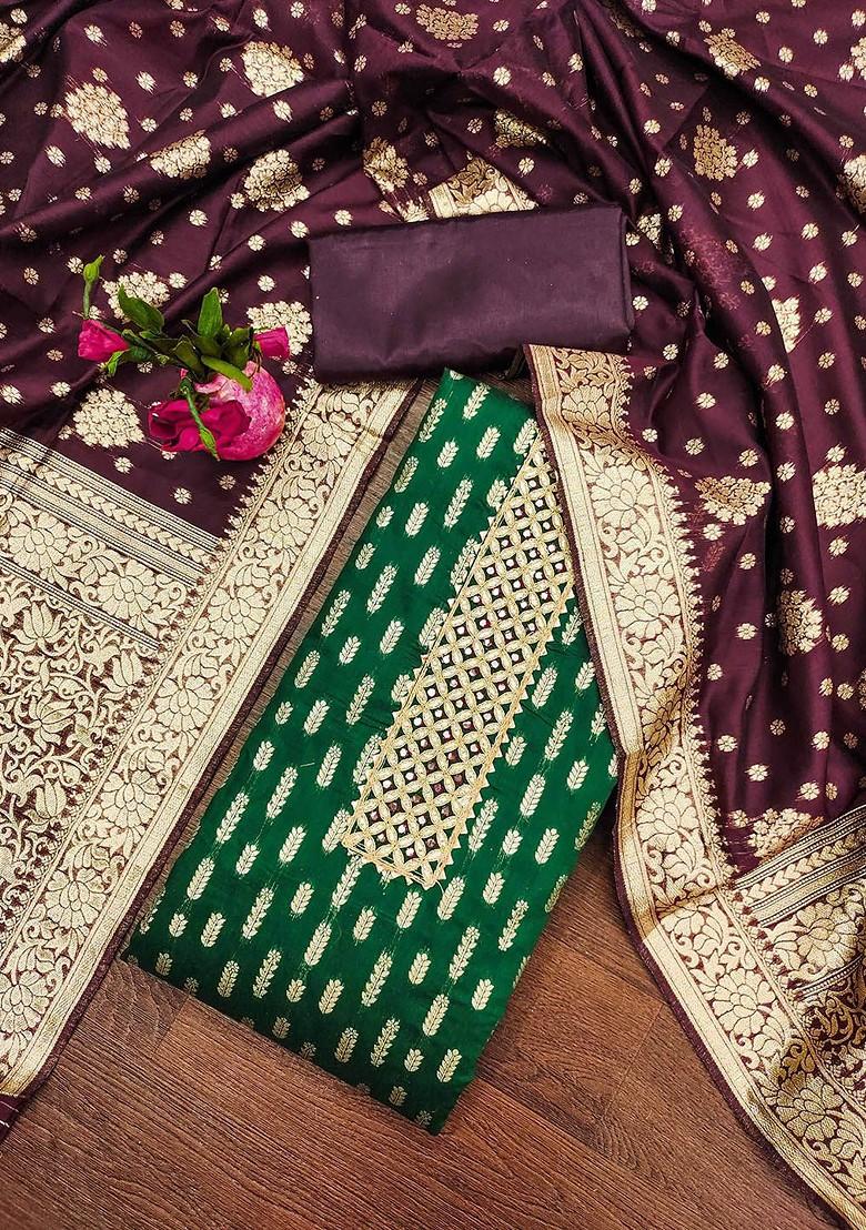 Olive Green Woven Poly Blend Kurta Set