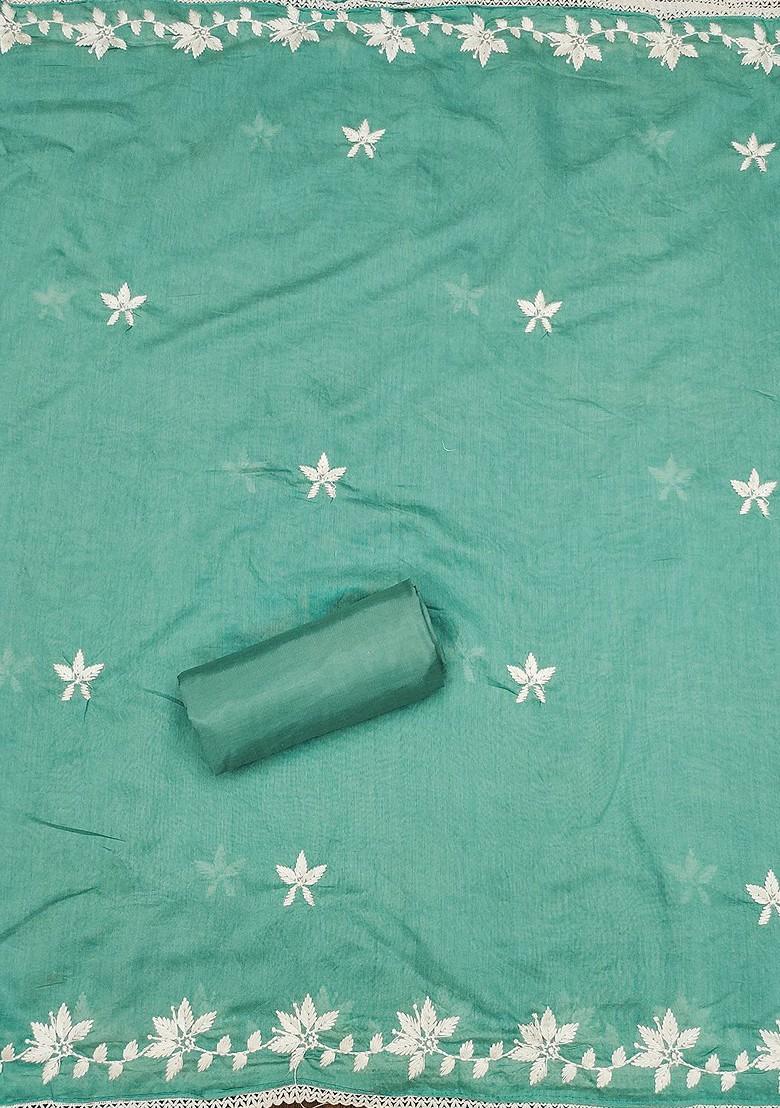 Sea Green Floral Embroidered Poly Blend Kurta Set