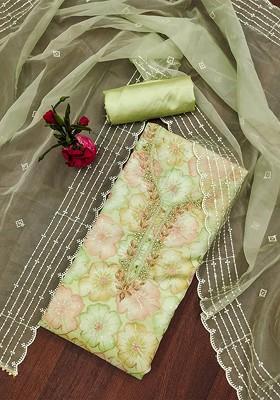 Sea Green Embroidered Organza Kurta Set