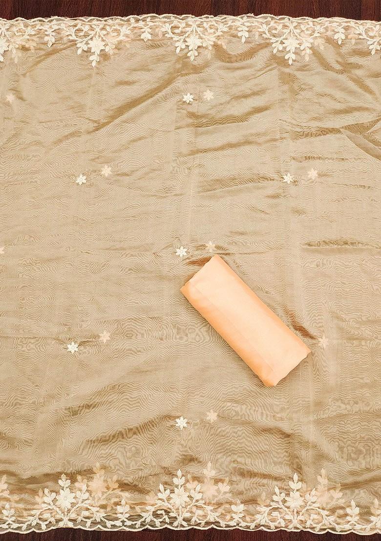 Off White Floral Embroidered Poly Blend Kurta Set