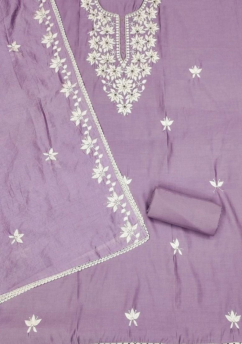 Lavender Embroidered Poly Blend Kurta Set
