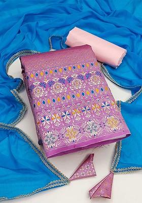 Pink Ethnic Motifs Poly Blend Kurta Set