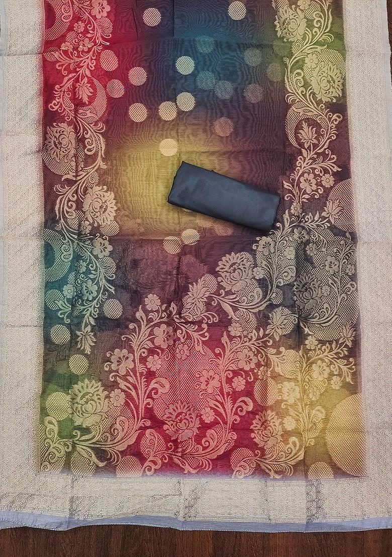 Grey Floral Embroidered Poly Blend Kurta Set