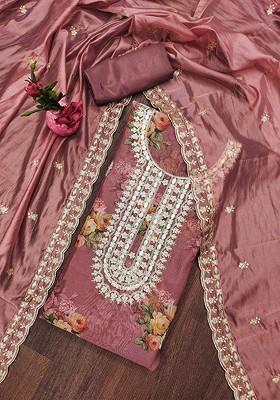 Purple Floral Embellished Organza Kurta Set