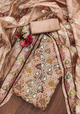 Rust Sequin Embroidered Organza Kurta Set