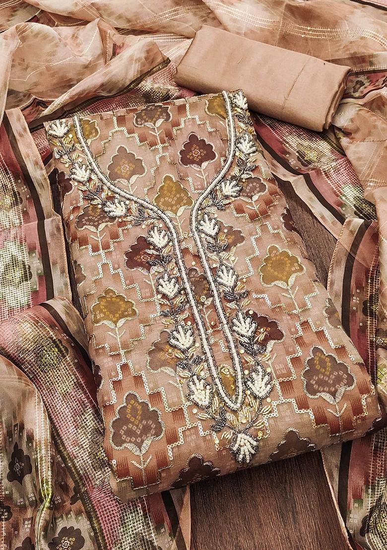 Rust Sequin Embroidered Organza Kurta Set