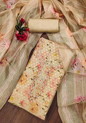 Beige Embellished Poly Blend Kurta Set