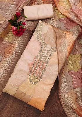 Peach Floral Embroidered Organza Kurta Set