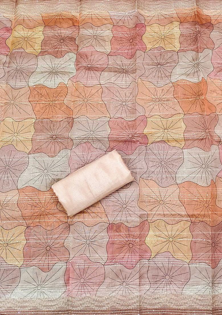 Peach Floral Embroidered Organza Kurta Set