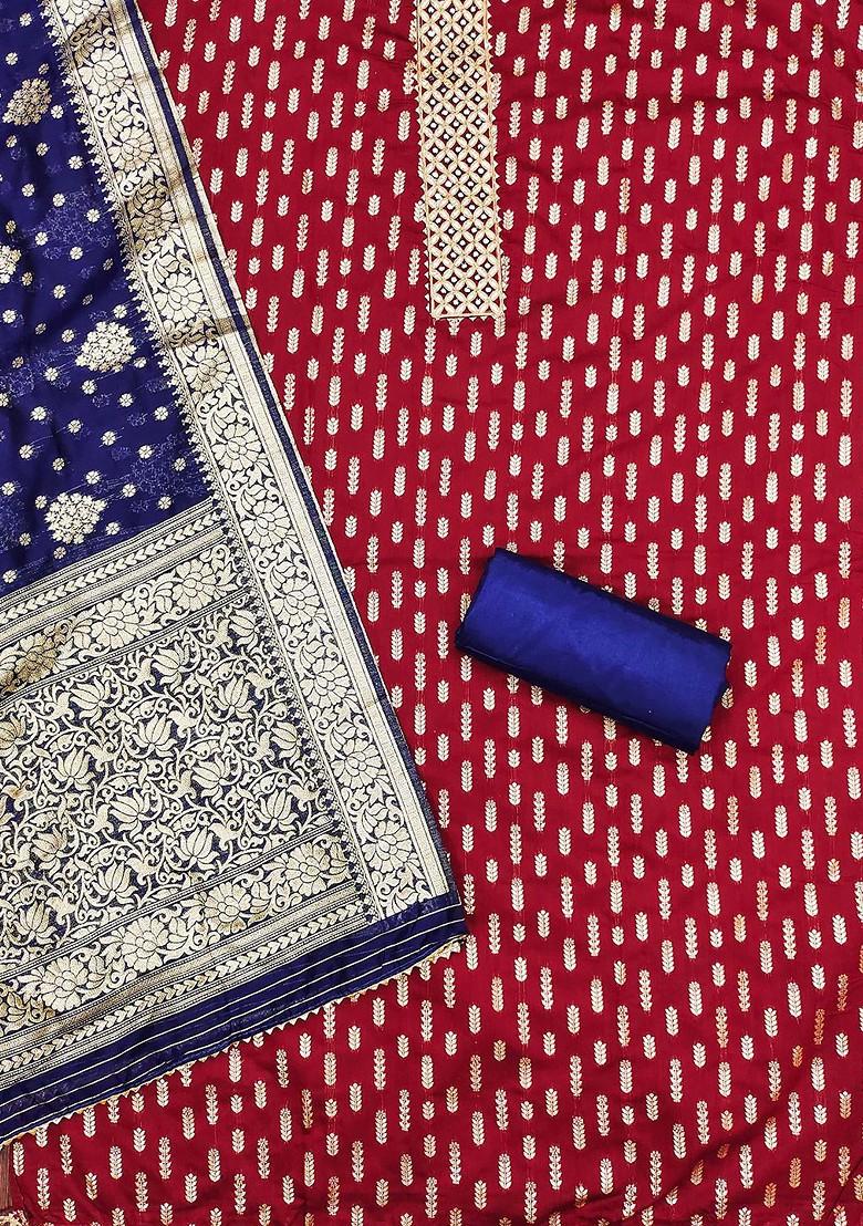 Maroon Ethnic Motifs Woven Poly Blend Kurta Set