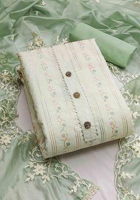 Off White Floral Embroidered Poly Blend Kurta Set