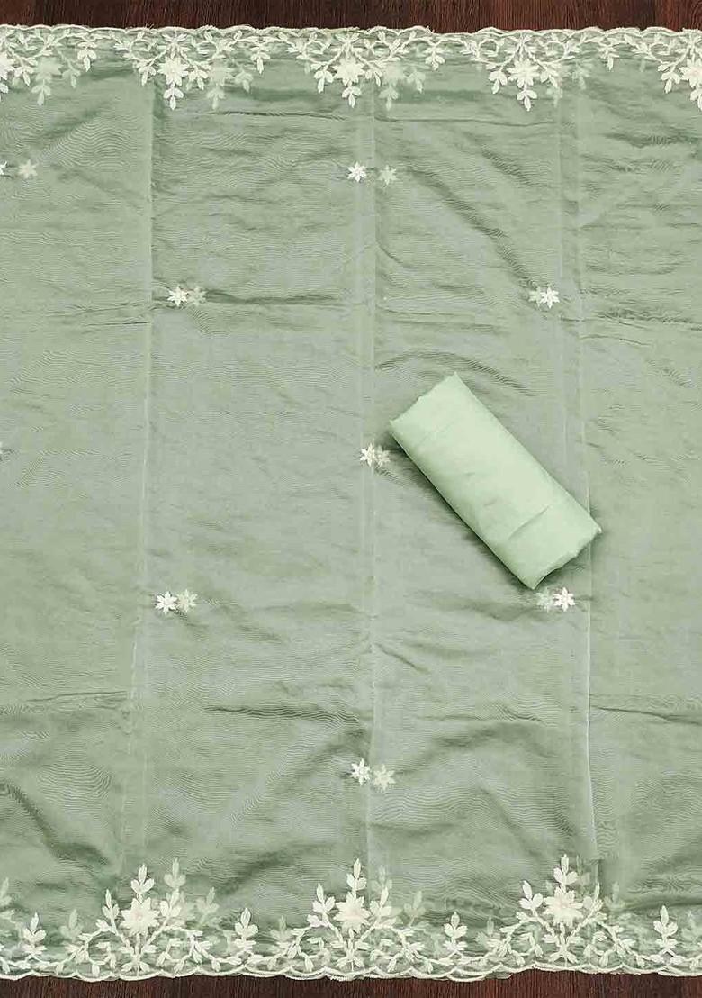 Off White Floral Embroidered Poly Blend Kurta Set