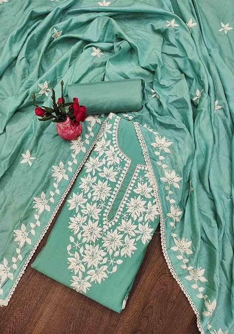 Sea Green Embroidered Poly Blend Kurta Set