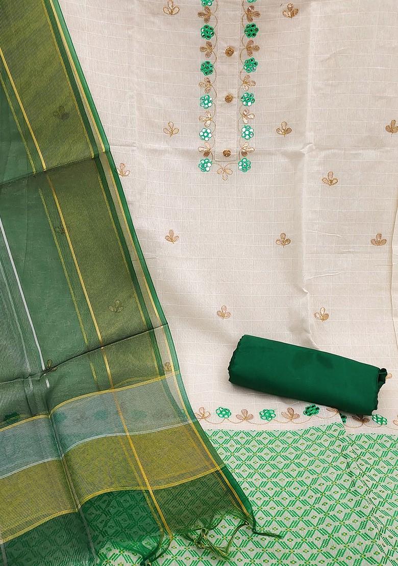 White Ethnic Motifs Woven Poly Blend Kurta Set