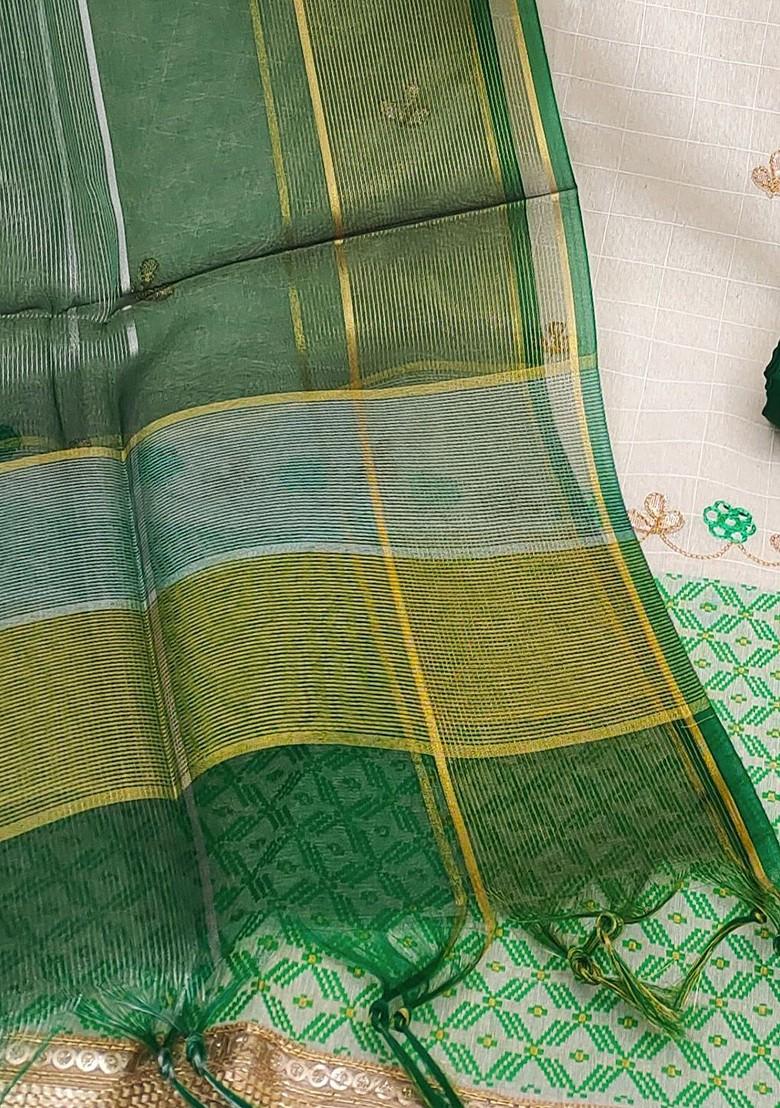 White Ethnic Motifs Woven Poly Blend Kurta Set