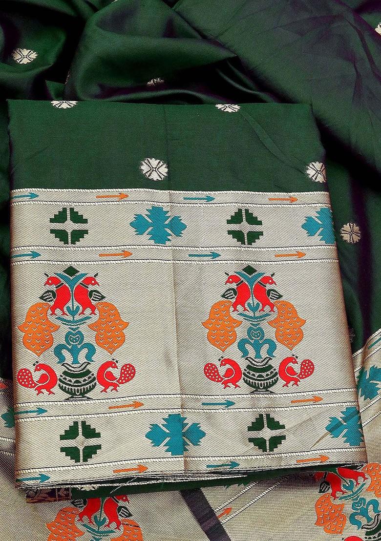 Green Ethnic Motifs Woven Poly Blend Kurta Set