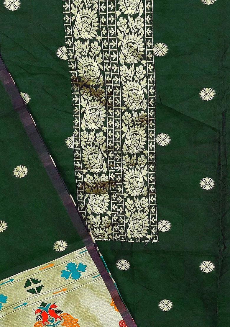 Green Ethnic Motifs Woven Poly Blend Kurta Set