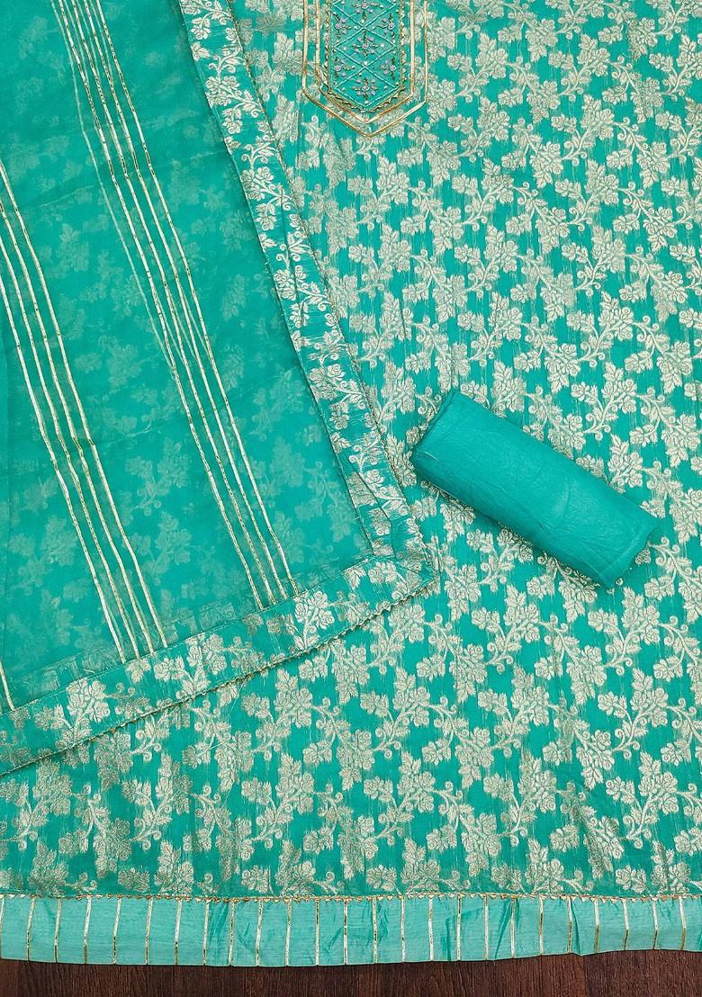 Sea Green Woven Poly Blend Kurta Set