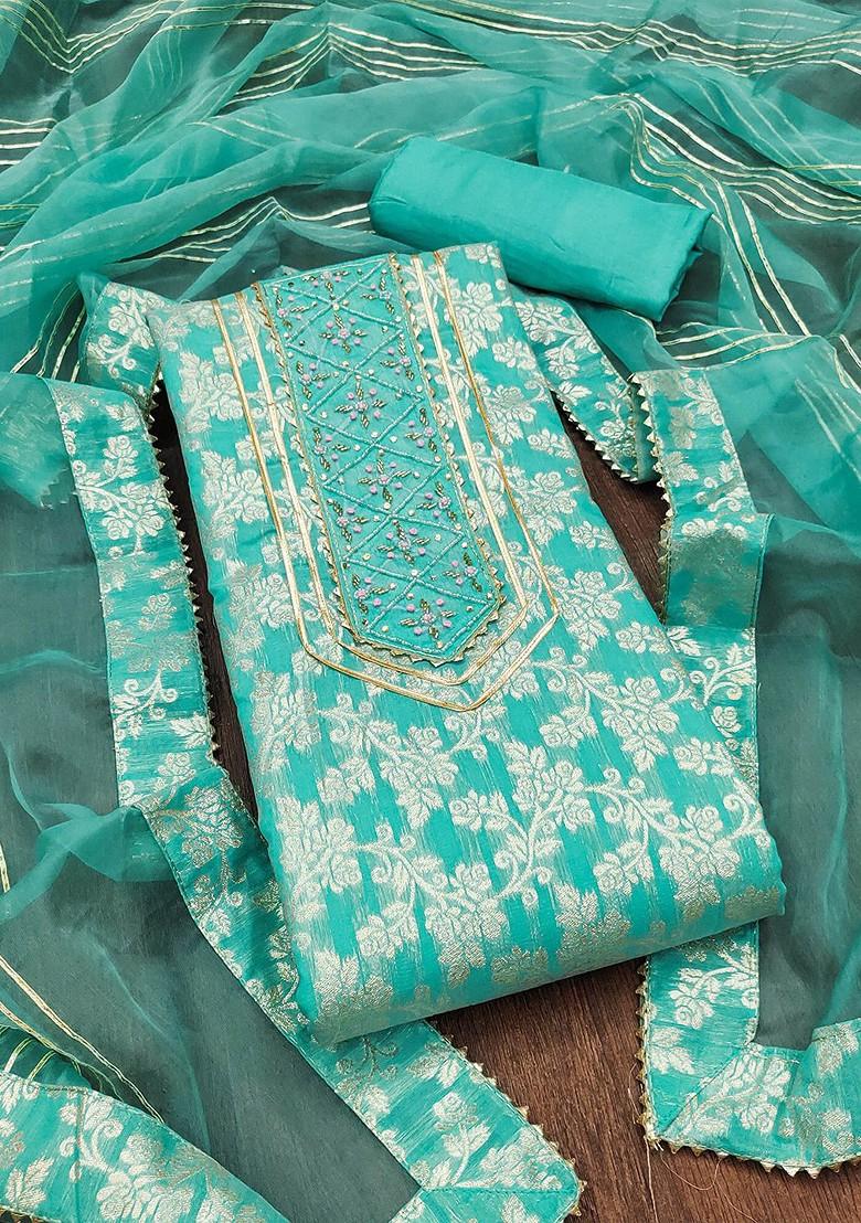 Sea Green Woven Poly Blend Kurta Set