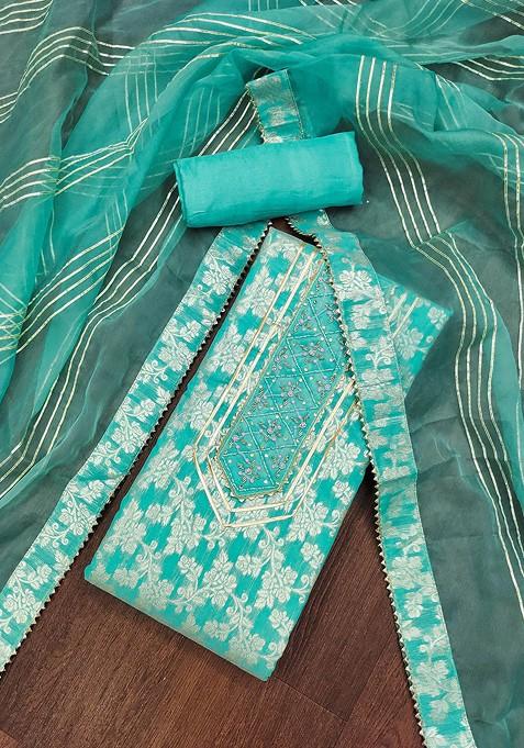 Sea Green Woven Poly Blend Kurta Set