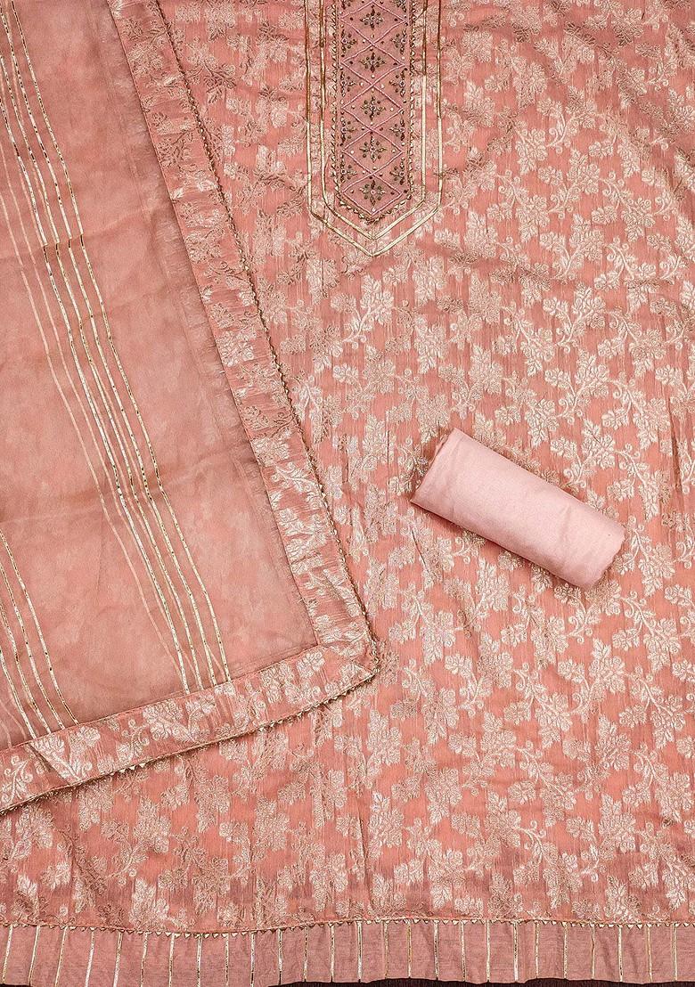 Peach Woven Poly Blend Kurta Set
