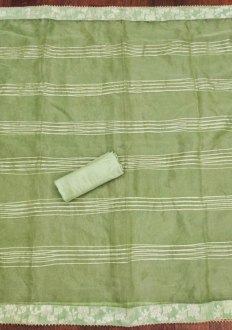 Lime Green Floral Woven Design Poly Blend Kurta Set