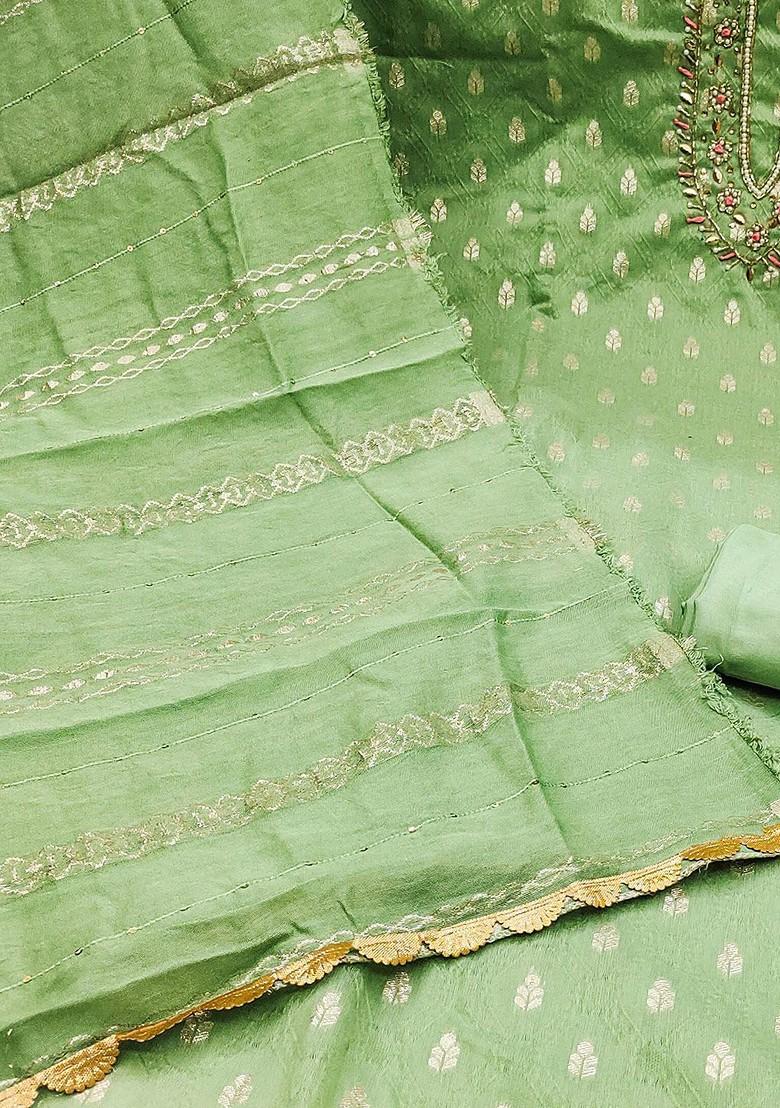 Green Ethnic Motifs Woven Poly Blend Kurta Set