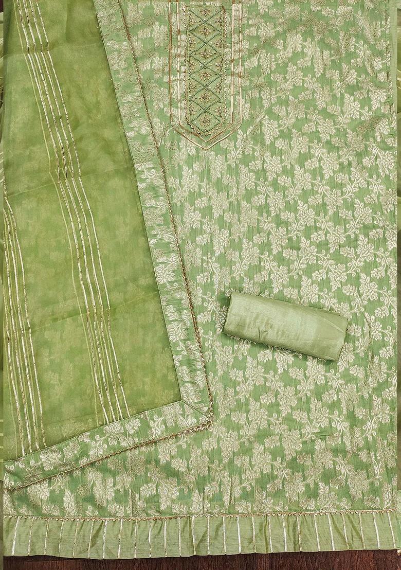 Green Woven Silk Kurta Set