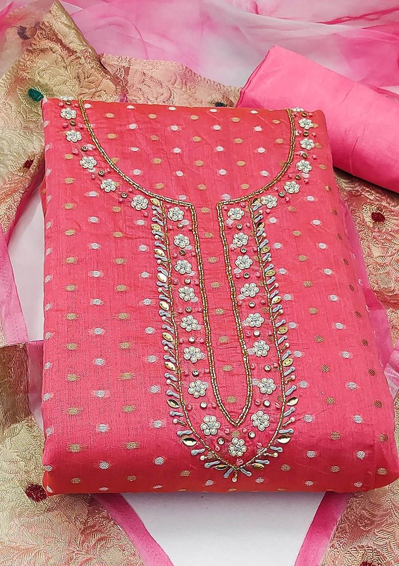 Pink Geometric Print Poly Blend Kurta Set