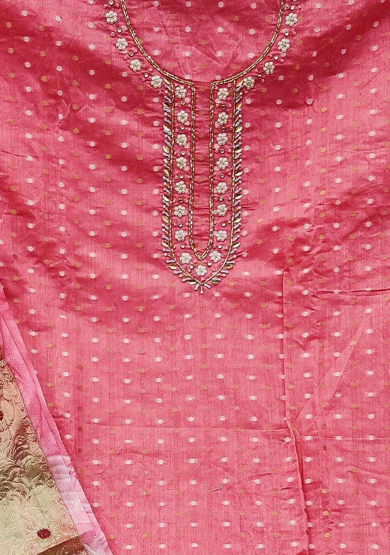 Pink Geometric Print Poly Blend Kurta Set