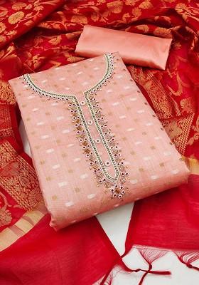 Peach Geometric Print Poly Blend Kurta Set