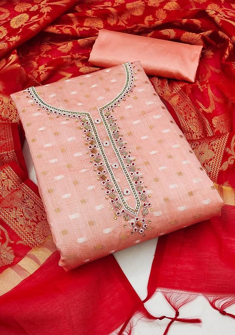 Peach Geometric Print Poly Blend Kurta Set