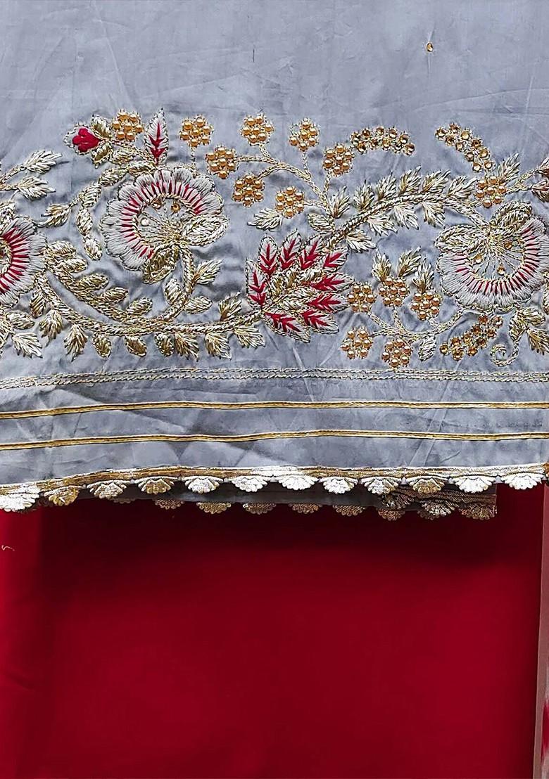 Grey Ethnic Motifs Embroidered Poly Blend Kurta Set