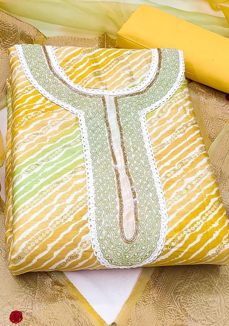 Yellow Printed Poly Blend Kurta Set