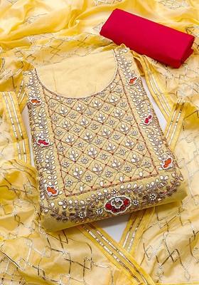 Yellow Embellished Poly Blend Kurta Set