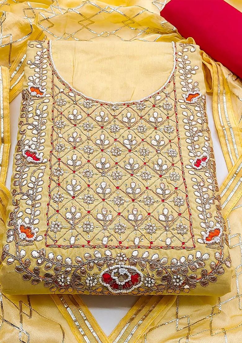 Yellow Embellished Poly Blend Kurta Set