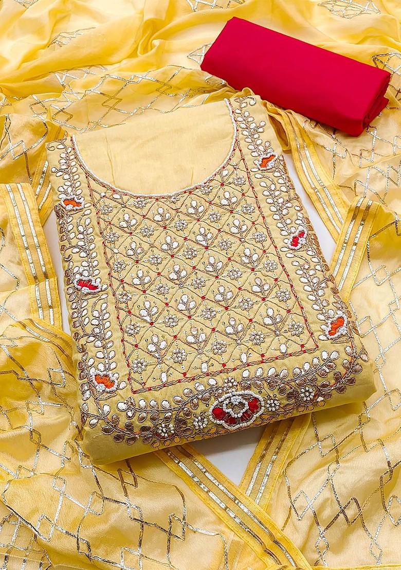 Yellow Embellished Poly Blend Kurta Set