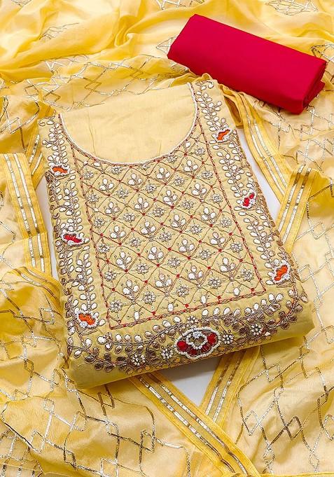 Yellow Embellished Poly Blend Kurta Set