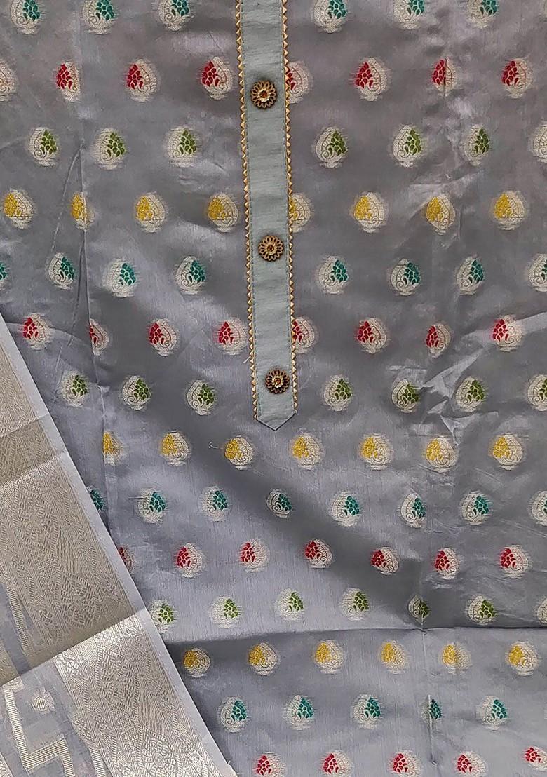 Grey Gota Patti Poly Blend Kurta Set