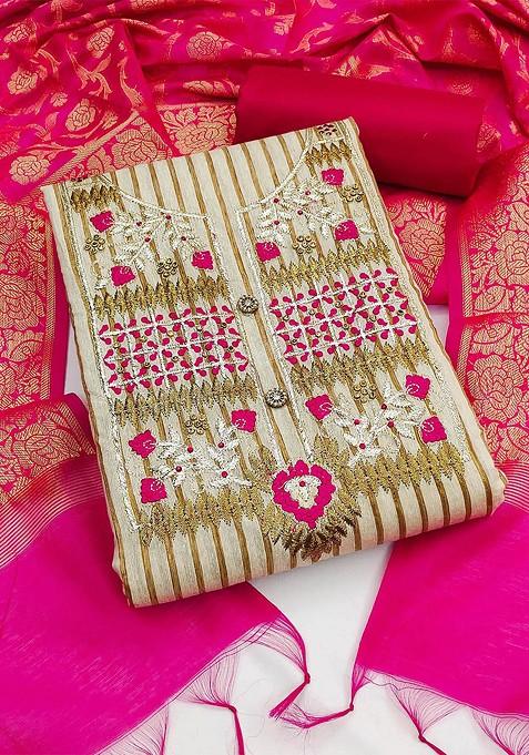 Beige Ethnic Motifs Embroidered Poly Blend Kurta Set